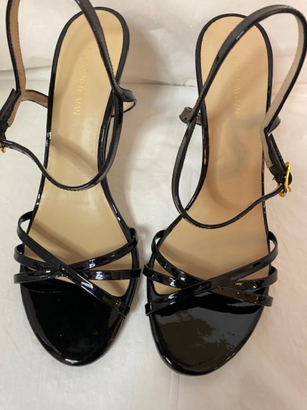 Stuart Weitzman Black Patent Leather Strappy Slingback Heels – Size 7.5B - Picture 9 of 11